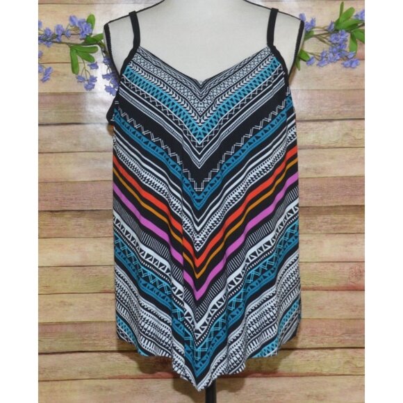 Trimshaper Other - Trimshaper Tankini Top Women's Plus Size 18W Striped Geometric Swimsuit Padded